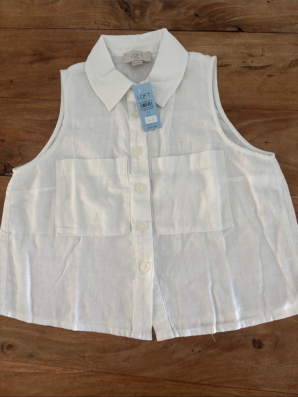 LOFT White Sleeveless Button-Front Tank with Patch Pockets Size XSP